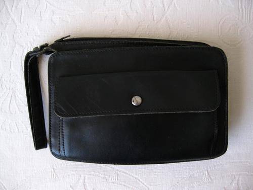 VINTAGE UNISEX GENUINE LEATHER BLACK SMALL CLUTCH WRIST BAG PURSE