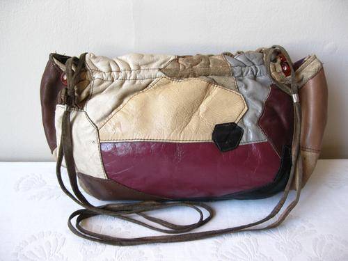 GENUINE LEATHER VINTAGE SOFT PATCH BROWN RED SLING BAG HANDBAG