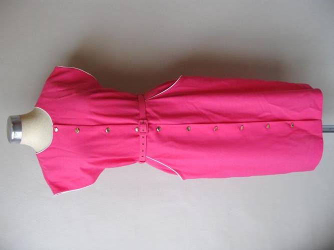 VINTAGE HOT PINK BELTED BUTTON-UP DRESS - SIZE 12