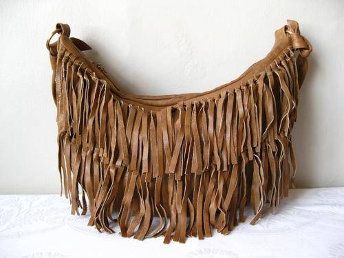 GENUINE LEATHER TAN BROWN FRINGE HOBO SLING HANDBAG BAG