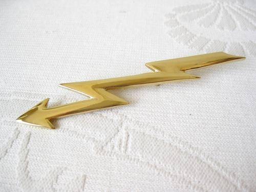 VINTAGE GOLD PLATED LARGE LIGHTNING BOLT ARROW BROOCH PIN