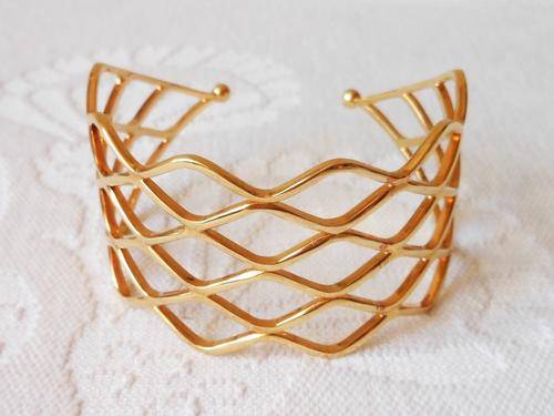 VINTAGE GOLD PLATED WOVEN CUFF BANGLE BRACELET
