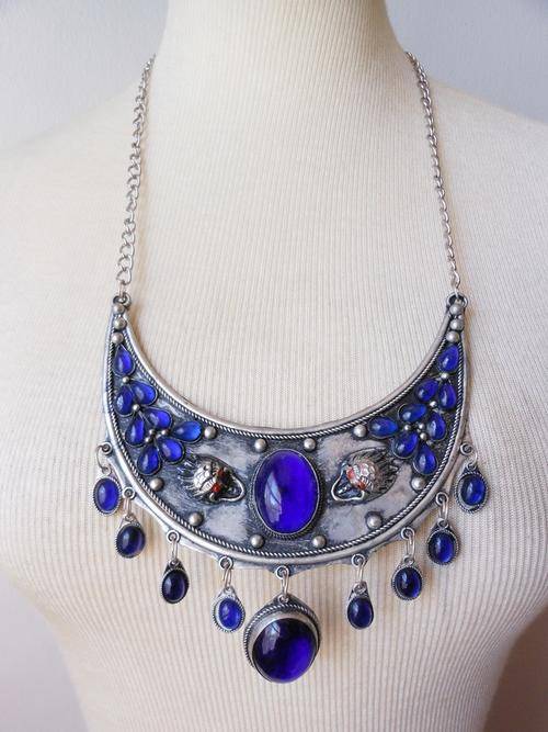TIBETAN SILVER BLUE STONE COLLAR CHAIN NECKLACE