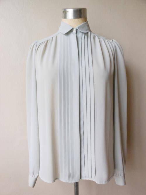 VINTAGE TAUPE GREY PLEATED BLOUSE TOP SHIRT - SIZE 10