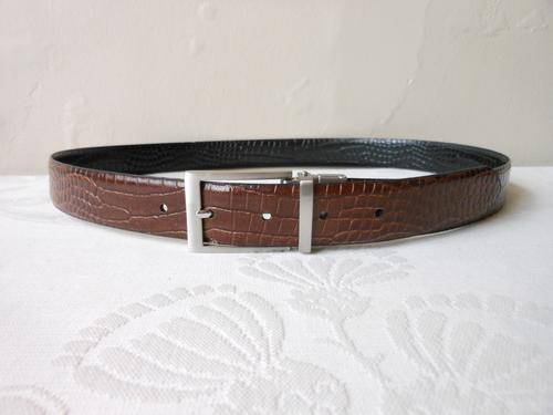 MEN'S LEATHER REVERSIBLE CROCODILE BROWN BLACK BELT