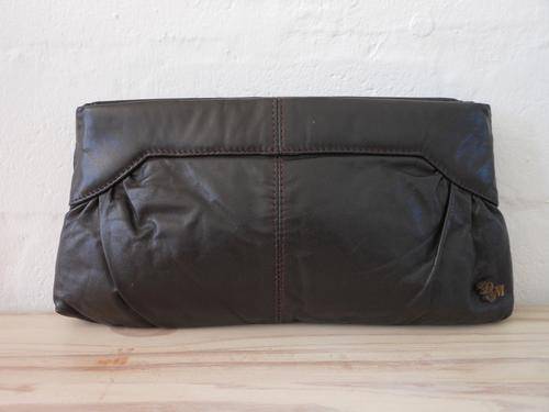 VINTAGE GENUINE LEATHER DON MICHELE BROWN CLUTCH PURSE BAG HANDBAG