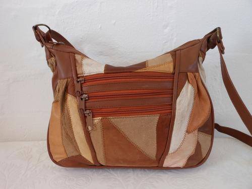 VINTAGE GENUINE LEATHER PATCH BROWN TAN SLING SHOULDER HANDBAG BAG