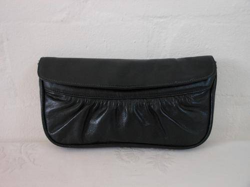 VINTAGE GENUINE LEATHER NAVY BLUE CLUTCH BAG PURSE