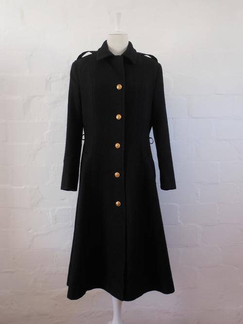 VINTAGE *NEW WOOL* BLACK LONG LADIES WINTER COAT JACKET - SIZE LARGE