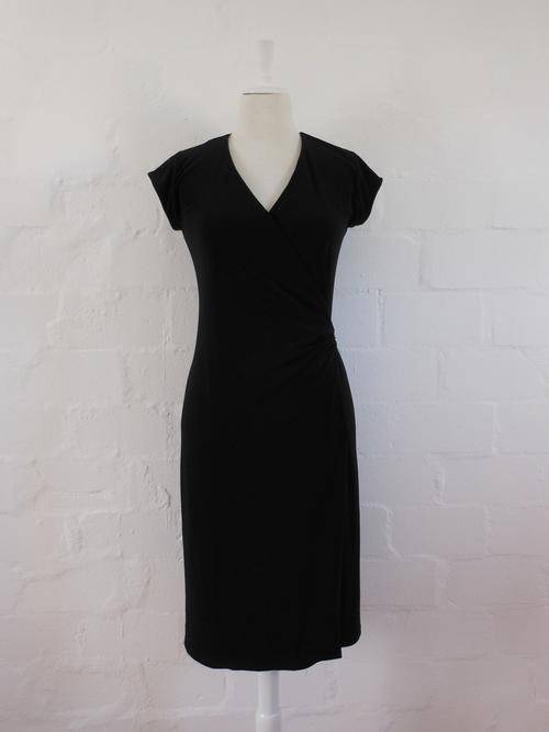 HIP HOP DESIGNER BLACK SHORT SLEEVE WRAP COCKTAIL DRESS - SIZE 10
