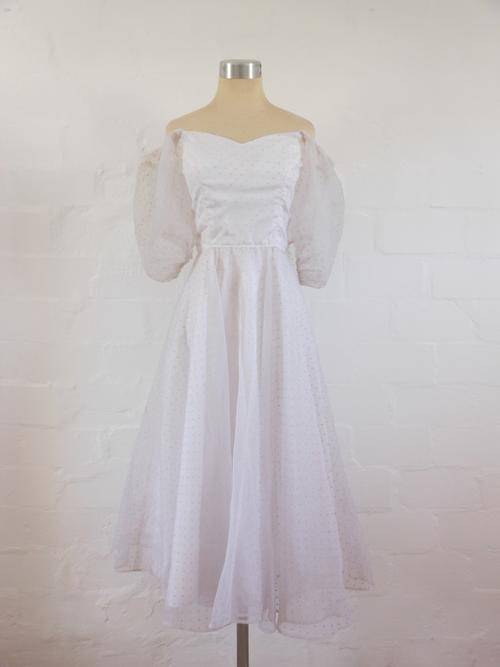 *CLEARANCE SALE - 62% OFF* VINTAGE WHITE POLKA DOT COCKTAIL FORMAL PROM DRESS - SIZE 6