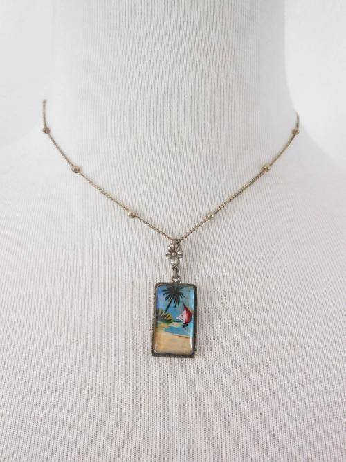 VINTAGE STERLING SILVER REAL BUTTERFLY WING PENDANT CHAIN NECKLACE - ENGLAND