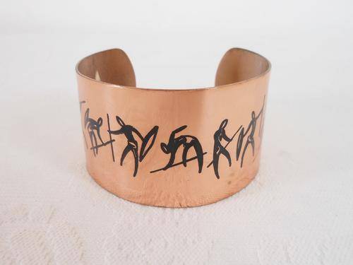 VINTAGE SAN TRIBAL CAVE DRAWING COPPER CUFF BRACELET BANGLE