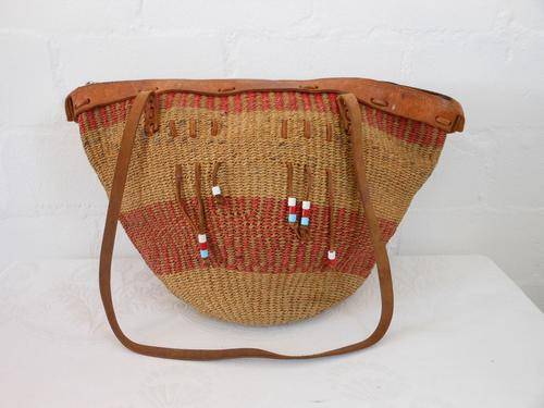 VINTAGE RAFFIA WOVEN LARGE TOTE BEACH HANDBAG BAG