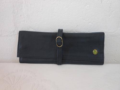 VINTAGE GENUINE LEATHER NAVY BLUE JEWELLERY ROLL