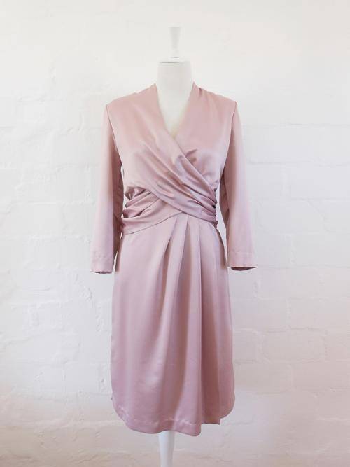 *NEW YEAR SALE - 66% OFF* VINTAGE CROSS OVER PINK LONG SLEEVE COCKTAIL EVENING DRESS - SIZE 12