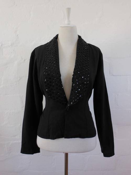 *END SEASON SALE - 50% OFF* VINTAGE SEQUIN BEADED COLLAR BLACK JACKET BLAZER - SIZE 10