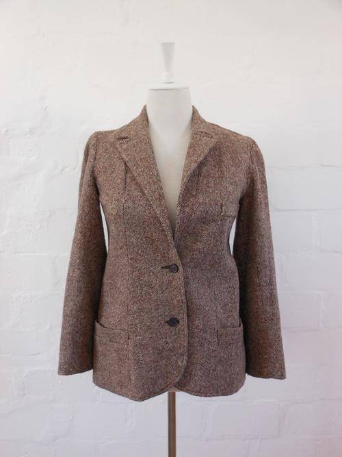VINTAGE BROWN WOOL COAT JACKET BLAZER - SIZE 10