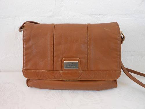VINTAGE LA BORSA GENUINE LEATHER BROWN TAN SLING BAG HANDBAG