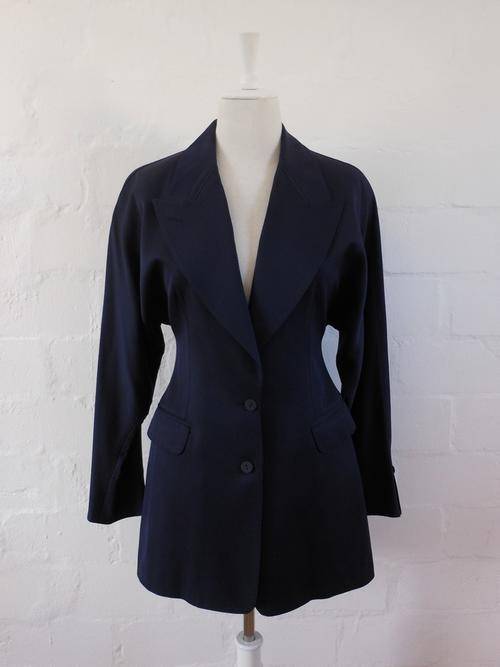 *CLAUDE MILANO PARIS* VINTAGE DESIGNER 100% WOOL NAVY BLUE JACKET BLAZER - SIZE 12