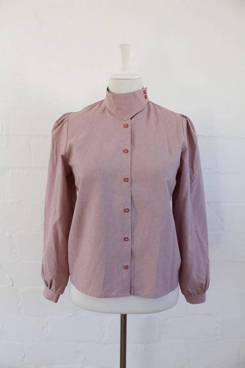 VINTAGE RED CHECK HIGH COLLAR BLOUSE SHIRT TOP - SIZE 10