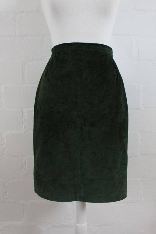 *GENUINE SUEDE LEATHER* VINTAGE GREEN HIGH WAIST PENCIL SKIRT - SIZE 10