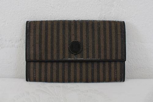 *FENDI* DESIGNER VINTAGE STRIPE BROWN WALLET PURSE - MADE IN ITALY