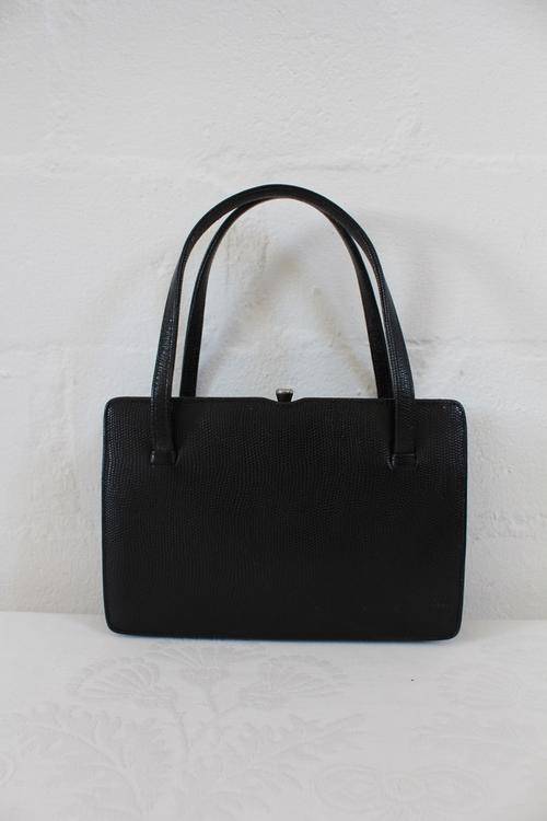 VINTAGE SIMON MARTIN LONDON LIZARD BLACK HANDBAG BAG