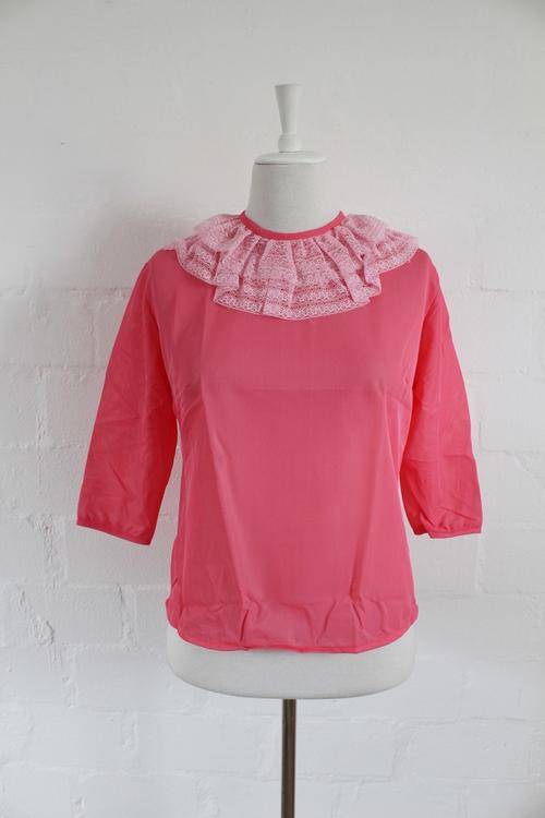 *FLASH SALE - 75% OFF!* VINTAGE PINK LACE COLLAR BUTTON BACK BLOUSE TOP SHIRT - SIZE 14