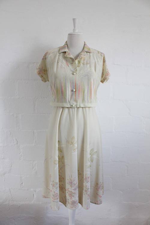 VINTAGE FLORAL PRINT TWO PIECE DRESS TOP SET - SIZE 12