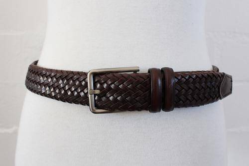 BALMAIN GENUINE LEATHER BROWN WOVEN MEN'S BELT