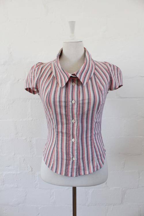 *VIVIENNE WESTWOOD* ANGLOMANIA DESIGNER PINSTRIPE SHIRT TOP BLOUSE - SIZE 10