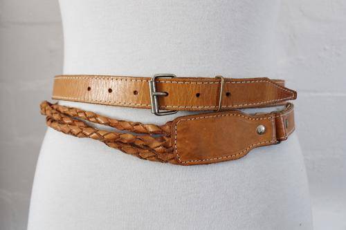 VINTAGE TAN BROWN GENUINE LEATHER WOVEN WRAP-AROUND BELT