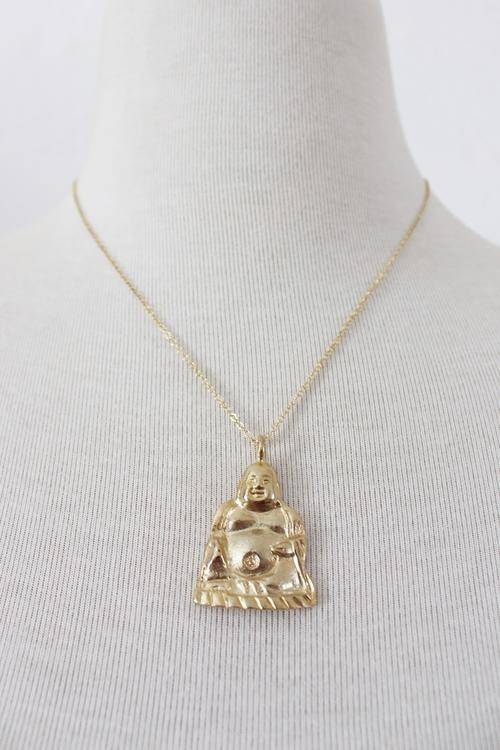 VINTAGE BUDDHA GOLD PLATED BUDDHIST PENDANT CHAIN NECKLACE