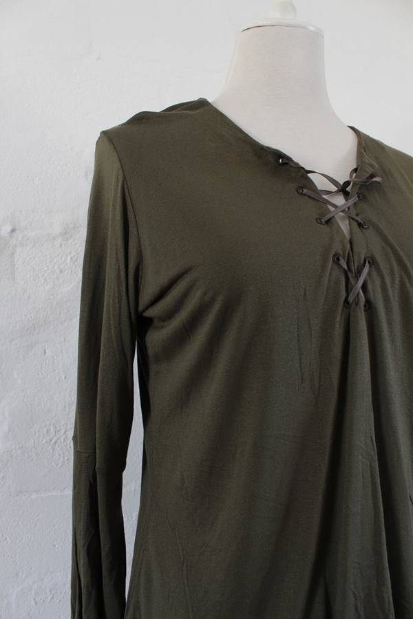 *SALE - 50% OFF!* HENNES KHAKI GREEN TIE NECK LONG SLEEVE TOP TSHIRT - SIZE L