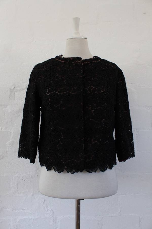 VINTAGE LACE OVERLAY BLACK TOP JACKET - SIZE 10