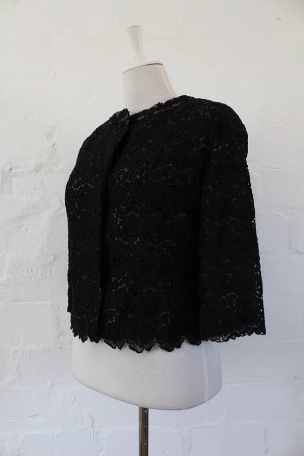 VINTAGE LACE OVERLAY BLACK TOP JACKET - SIZE 10