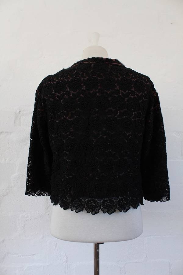 VINTAGE LACE OVERLAY BLACK TOP JACKET - SIZE 10