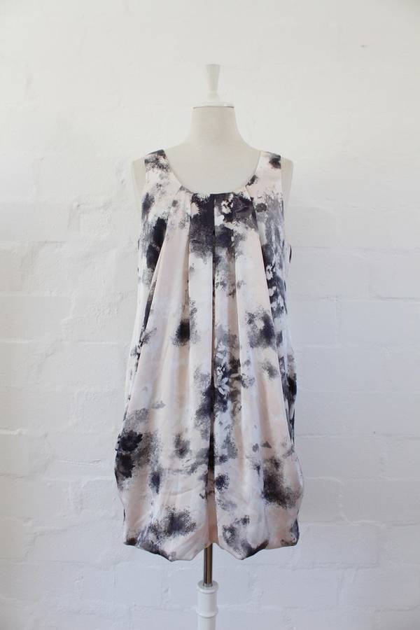 H&M GREY PINK PRINTED COCKTAIL DRESS - SIZE 12