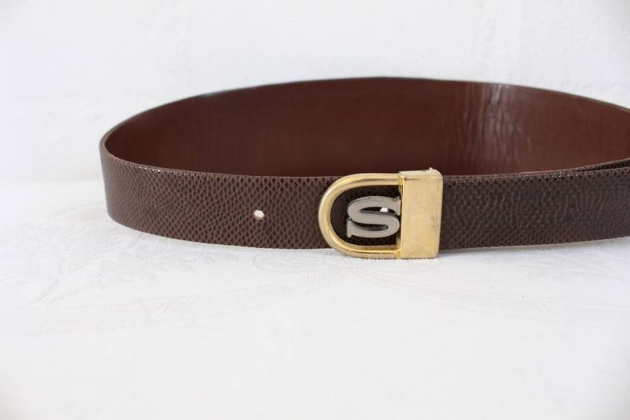 *GENUINE LIZARD SKIN* VINTAGE LEATHER BROWN WAIST BELT