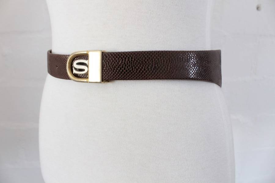 *GENUINE LIZARD SKIN* VINTAGE LEATHER BROWN WAIST BELT
