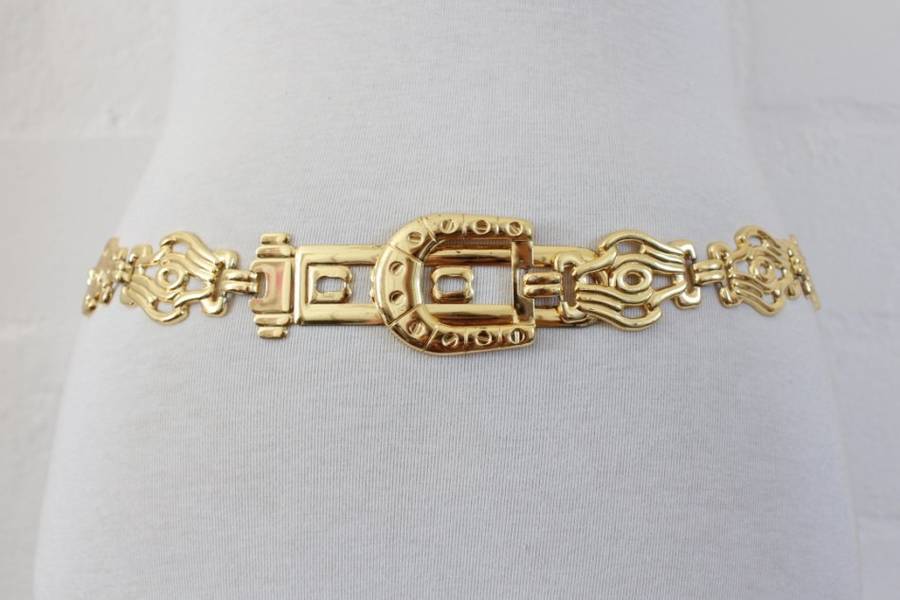 VINTAGE GOLD TONE METAL CHAIN BUCKLE COSTUME BELT