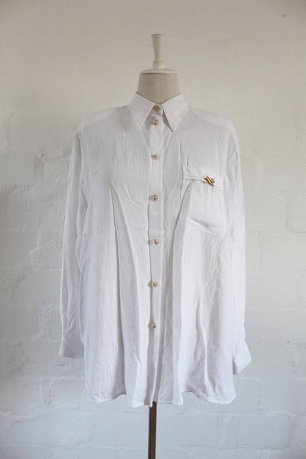 VINTAGE NEUMANN BERLIN DESIGNER WHITE LONG SLEEVE SHIRT TOP BLOUSE - SIZE 18
