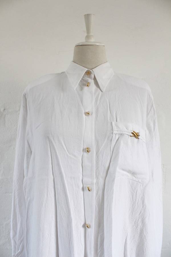 VINTAGE NEUMANN BERLIN DESIGNER WHITE LONG SLEEVE SHIRT TOP BLOUSE - SIZE 18