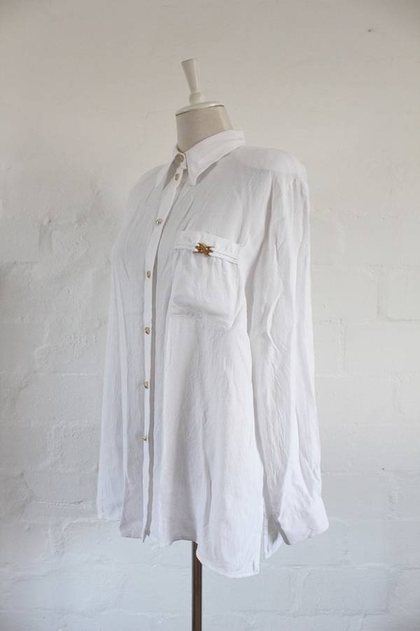 VINTAGE NEUMANN BERLIN DESIGNER WHITE LONG SLEEVE SHIRT TOP BLOUSE - SIZE 18