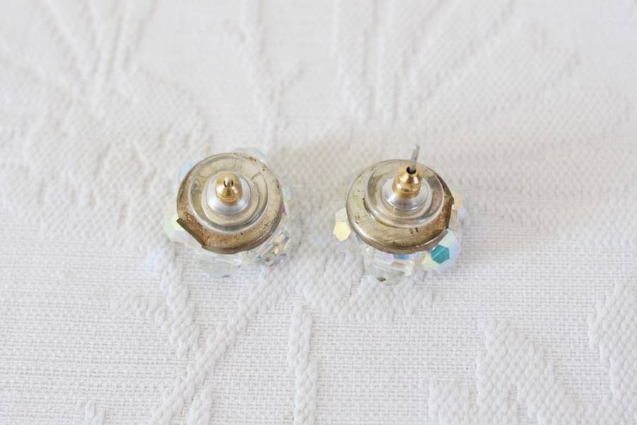 VINTAGE CRYSTAL GLASS BEADED CLUSTER EARRINGS