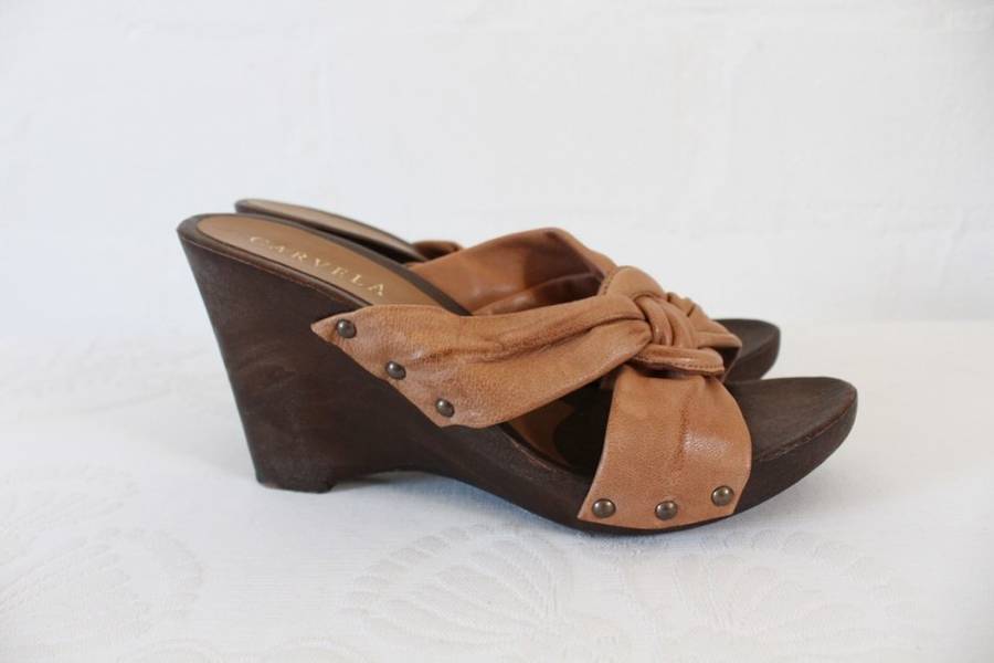 CARVELA GENUINE LEATHER BROWN TAN WEDGE HEELS SHOES - SIZE 6