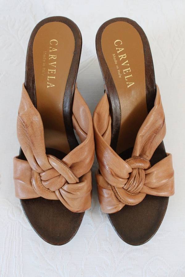 CARVELA GENUINE LEATHER BROWN TAN WEDGE HEELS SHOES - SIZE 6