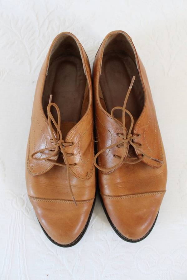 VINTAGE GENUINE LEATHER BROWN TAN OXFORD SHOES - SIZE 5