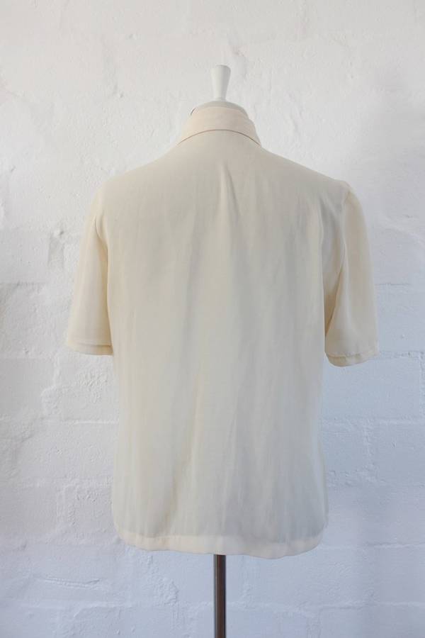 VINTAGE CREAM RUFFLED SHORT SLEEVE BLOUSE SHIRT TOP - SIZE 10